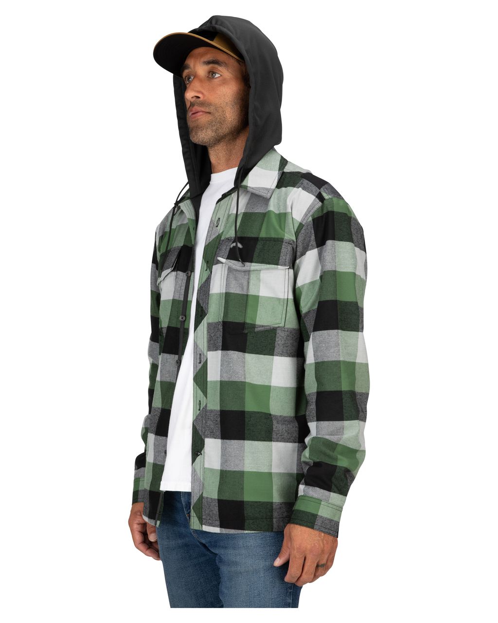 Simms Coldweather Hoody - Moss Green Buffalo Plaid SeriousFishing.com